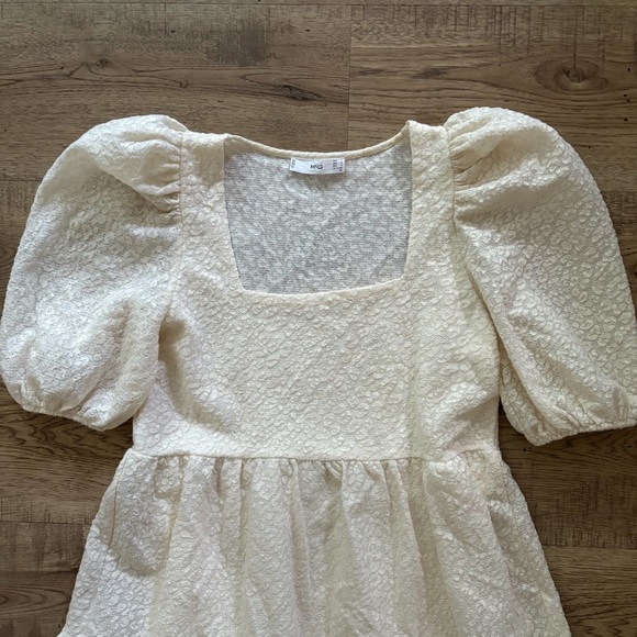 NWOT Mango Cream Floral Puff Sleeve Midi Dress. Size 8 Double lined. - Picture 5 of 7